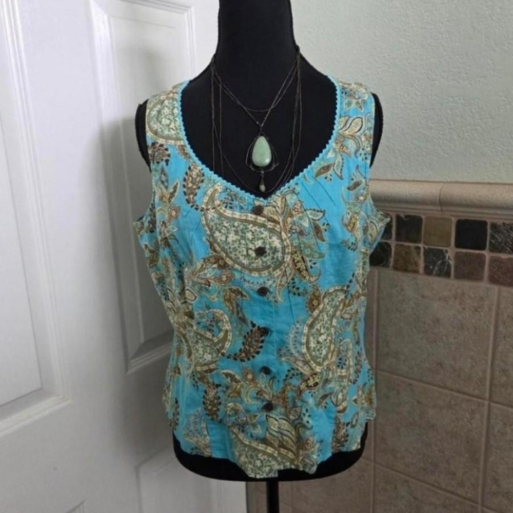 Paisley Button Up Sleeveless Cotton Top Y2K Cottage Boho Western Fairy 90s 12